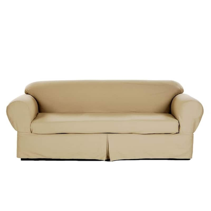 Classic 2-piece Cotton Twill Loveseat Slipcover - Khaki