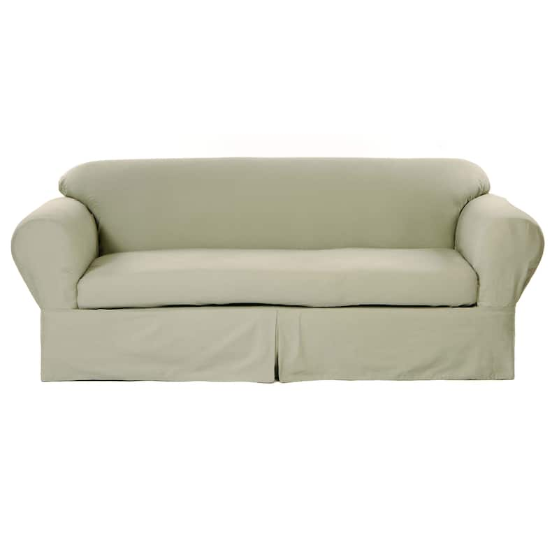 Classic 2-piece Cotton Twill Loveseat Slipcover - Sage