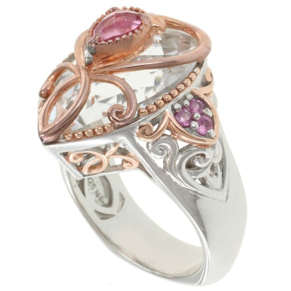 Michael Valitutti Two Tone Rock Crystal and Kunzite Quartz Ring