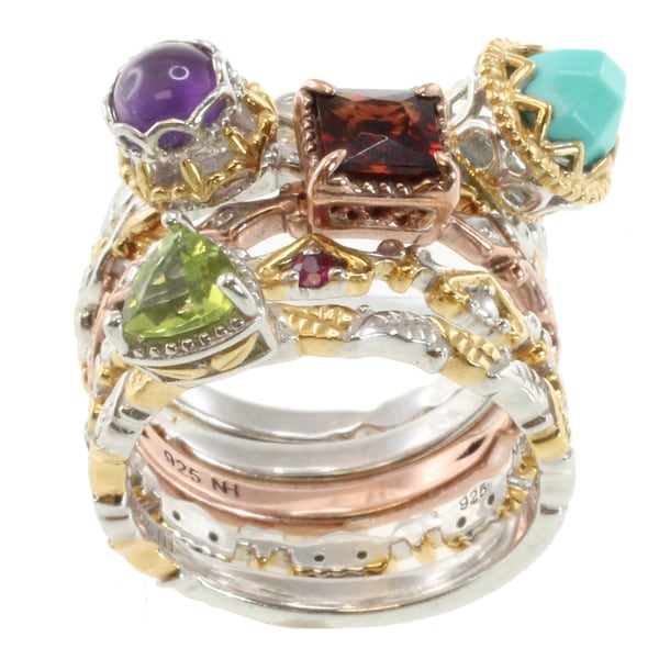 Michael Valitutti Two Tone Multi Gem Stacking Ring Set Michael Valitutti Gemstone Rings