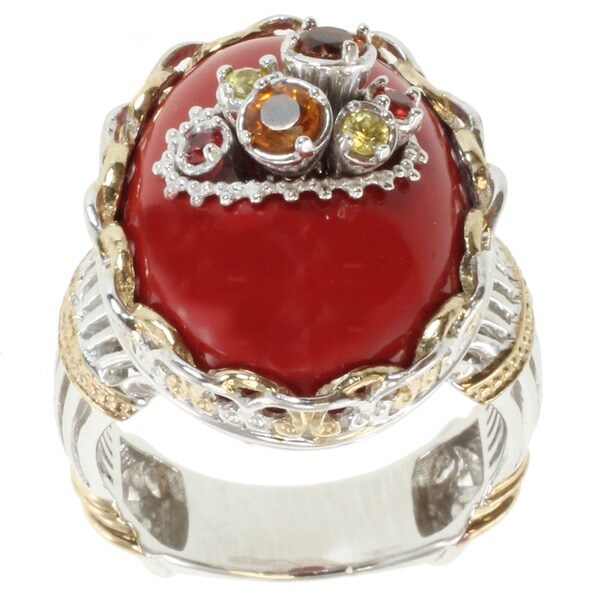 Shop Michael Valitutti Two-Tone Coral and Gemstome Ring - Free Shipping ...
