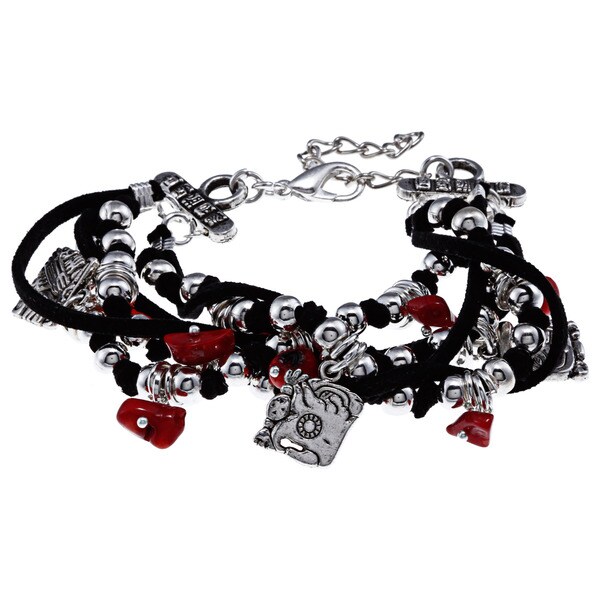 3 charm Multi strand Black and Red Bracelet (Guatemala) Bracelets
