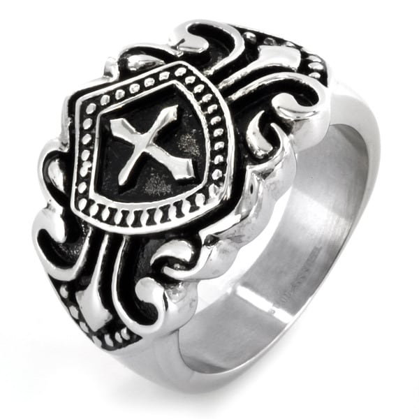 West Coast Jewelry Stainless Steel Royal Cross Shield Ring West Coast Jewelry Men's Rings