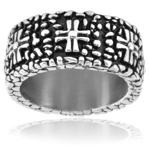 Stainless Steel Pebbles and Crosses Ring West Coast Jewelry Men's Rings