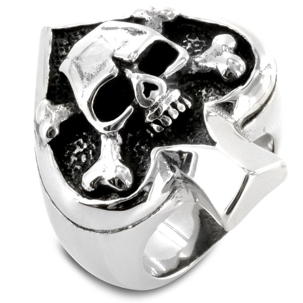 Shop Stainless Steel Spade Ace Crossbones Death Skull Ring - Black ...