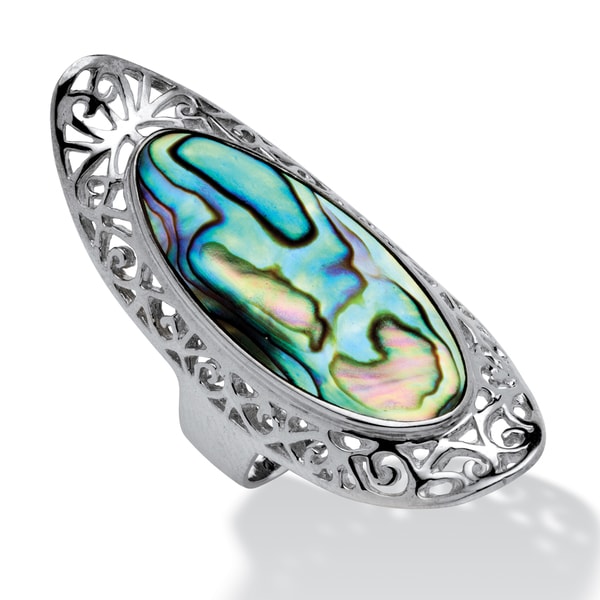 Oval-Shaped Genuine Abalone Filigree Scroll Cocktail Ring in Sterling ...