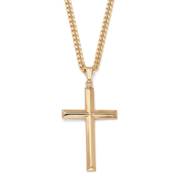 Gold Ion-Plated Cross Pendant Necklace 