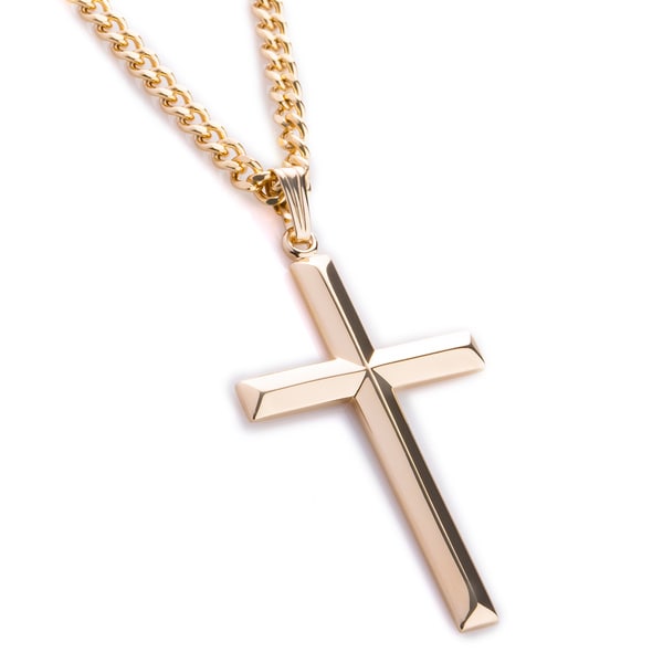 Shop Gold Ion-Plated Cross Pendant Necklace - Free Shipping Today ...