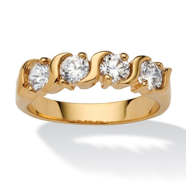 Yellow Gold-plated Cubic Zirconia S Link Wedding Band Ring - White