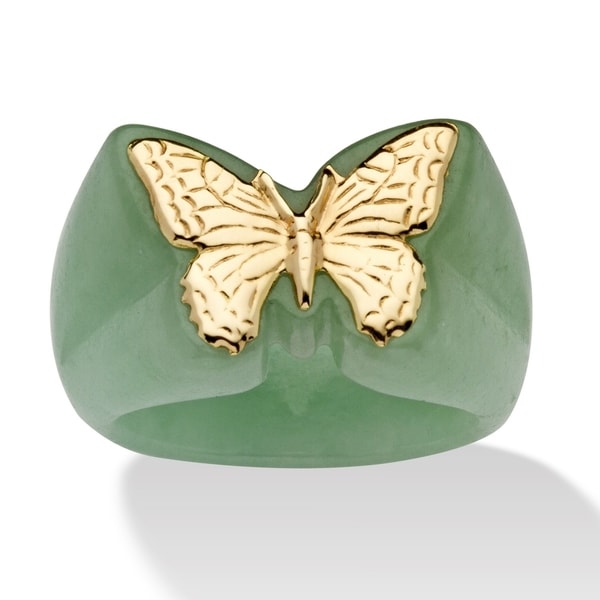 14K Yellow Gold Genuine Green Jade Butterfly Ring