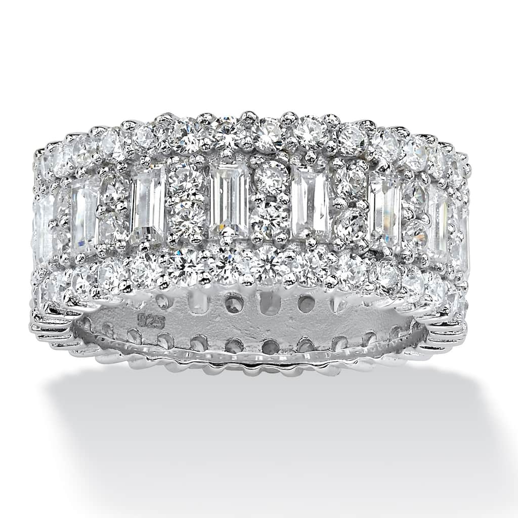 Platinum over Sterling Silver Cubic Zirconia Eternity- Bridal Ring - White