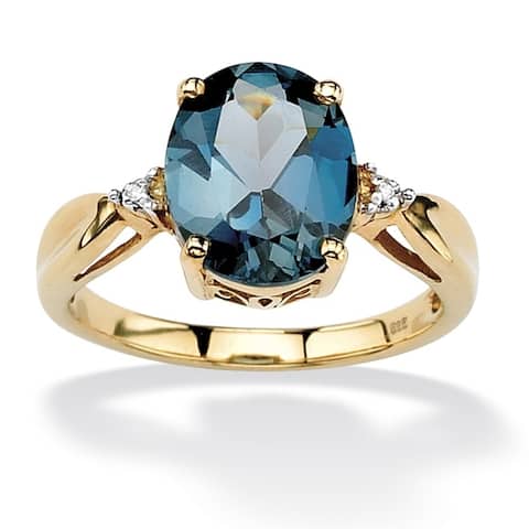 18K Gold over Sterling Silver Blue Topaz and Diamond Accent Ring
