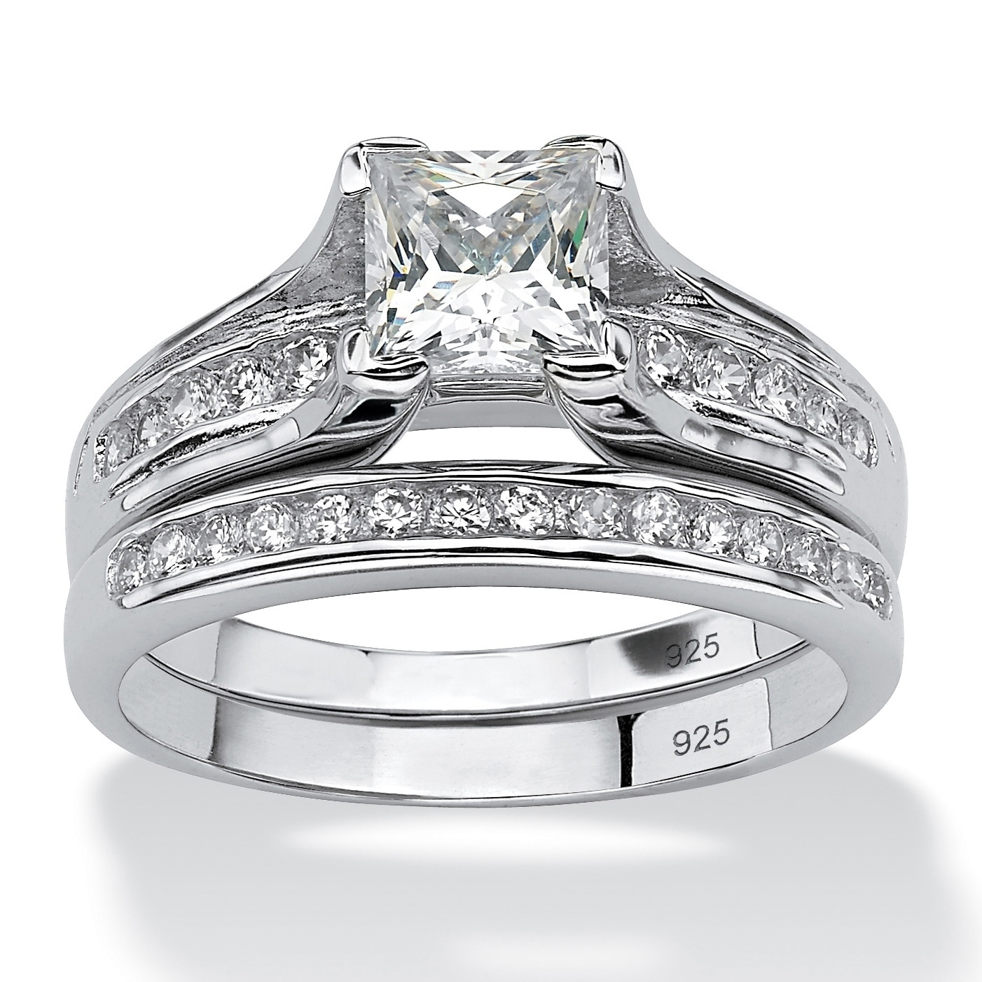 Ultimate CZ Platinum over Silver Princess Cut and Channel Set Round CZ