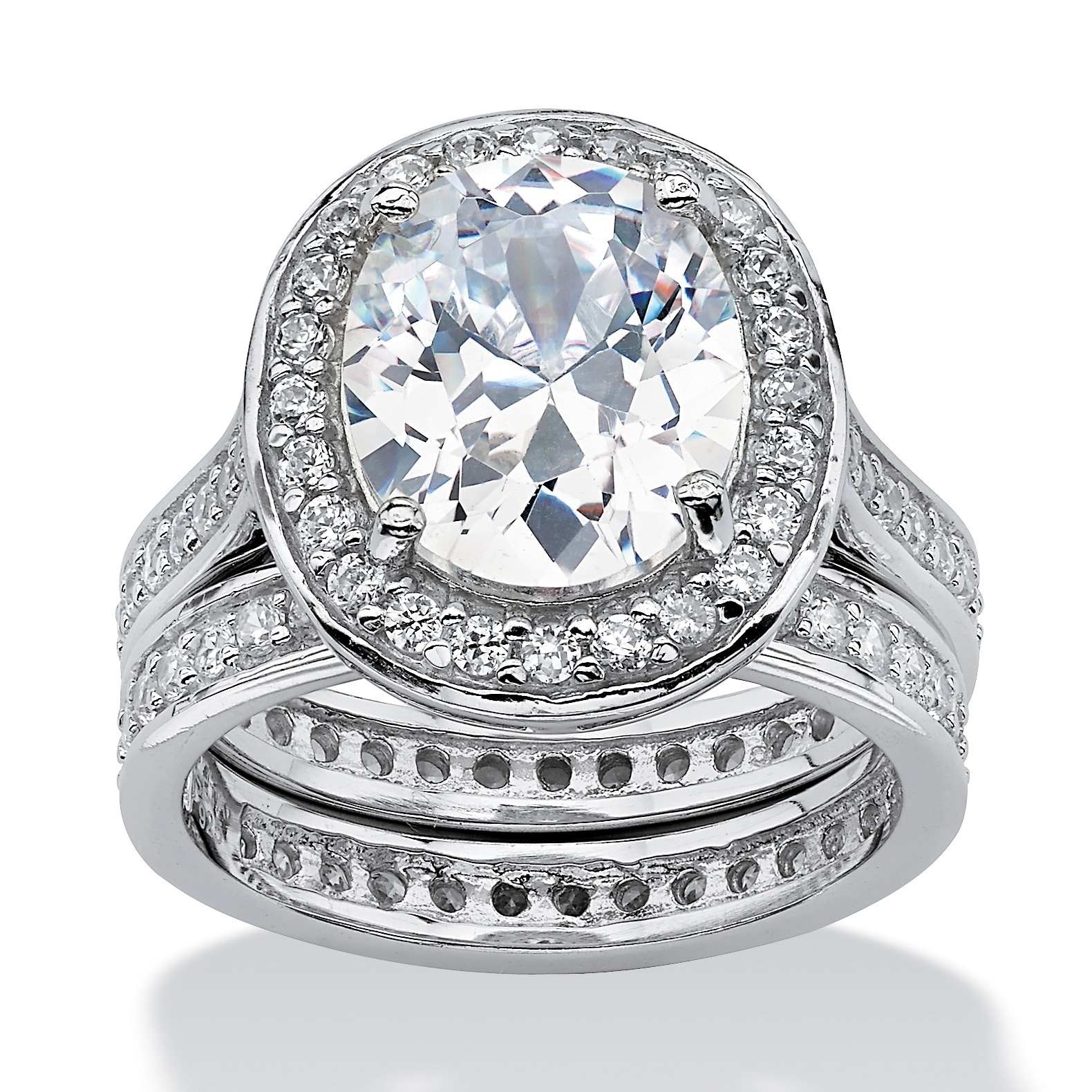 Ultimate CZ Platinum over Sterling Silver Oval Cut and Round Cubic