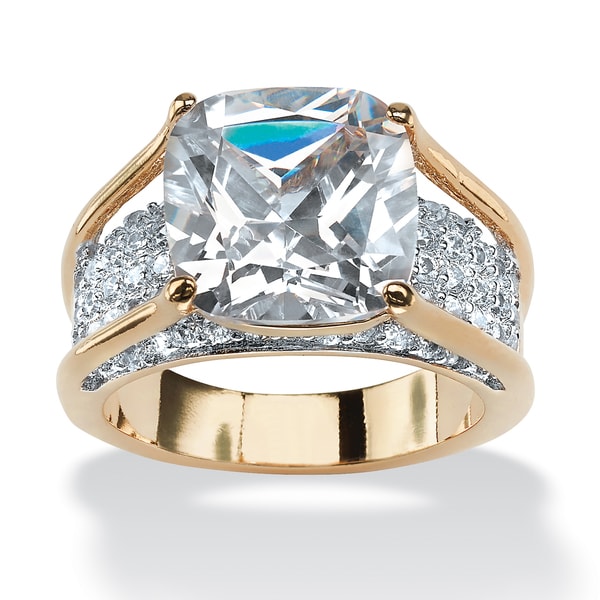 4.88 TCW Cushion Princess-Cut Cubic Zirconia 14k Gold-Plated Engagement Anniversary Ring G
