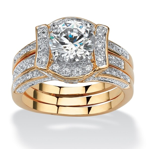 Yellow Gold-plated Cubic Zirconia Vintage-Style Jacket Bridal Set
