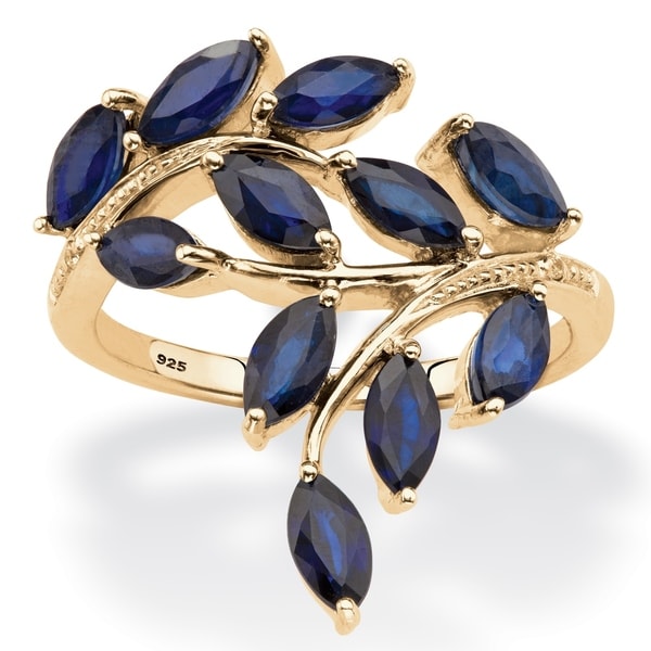 18K Yellow Gold over Sterling Silver Sapphire and Diamond Accent Ring