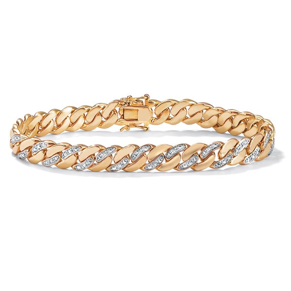 Shop Men&#39;s 18k Yellow Goldplated Diamond Accent Curb Link Bracelet - On Sale - Overstock - 7377954