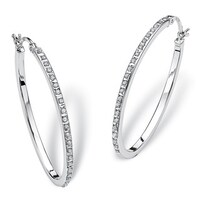 Sterling Silver Blue Diamond Oval Hoop Earrings On Diamond Accent Platinum Over Sterling Silver Oval Shaped Fascination Hoop Earrings