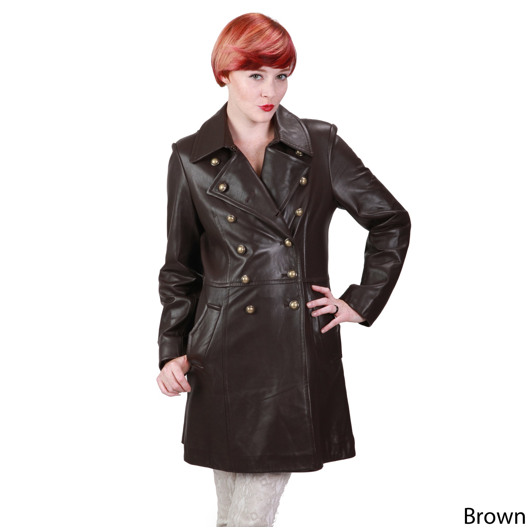 Ramonti Womens Leather Double breasted Military Coat