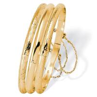 Polished Engraved Three-Piece Bangle Set in Sterling Silver or 18k Gold over Sterling Silv