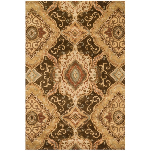 Shop Handtufted Brown Floral Scroll Wool Area Rug 5' x 7'6 Free