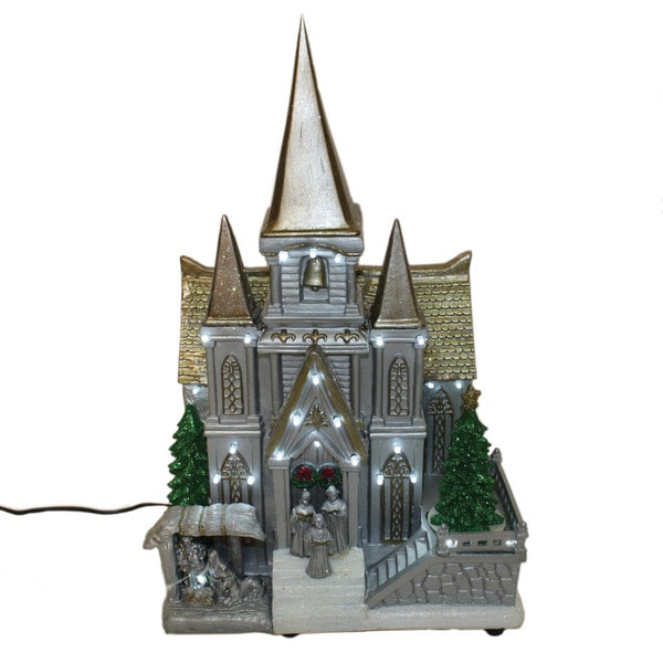 Decorative Tabletop Village LED Resin White Church  