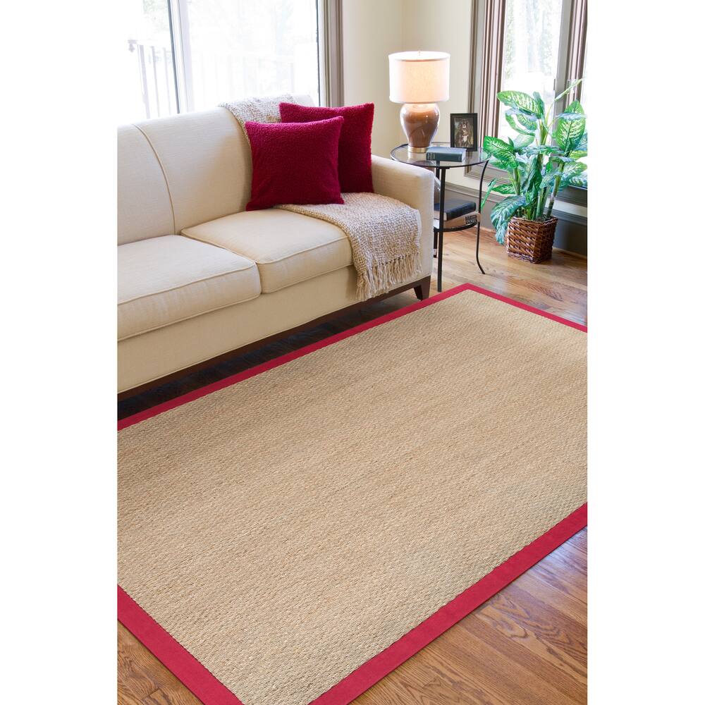 Hand-woven Arcola Natural Fiber Seagrass Cotton Border Rug