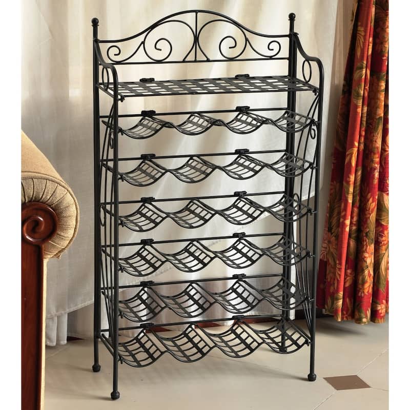 International Caravan Iron 24-bottle Wine Rack with Shelf - Antique Black