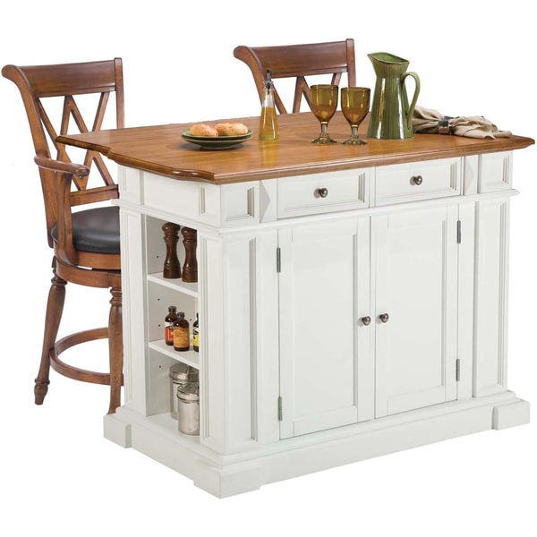 Shop White/ Oak Kitchen Island and Two Deluxe Bar Stools - Free ...