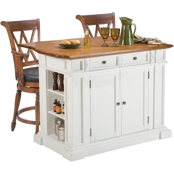 White/ Oak Kitchen Island and Two Deluxe Bar Stools - Bed Bath & Beyond ...