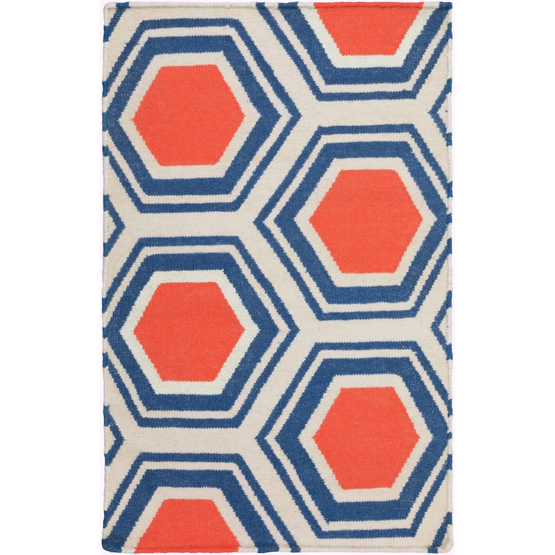 Hand-woven Minnamurra Wool Area Rug - 2' x 3' - Blue/Red