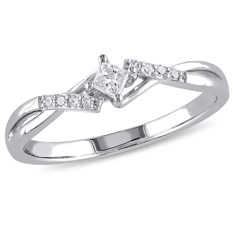 Miadora 10k White Gold 1/10ct TDW Princess-Cut Overlapping Diamond Promise Ring