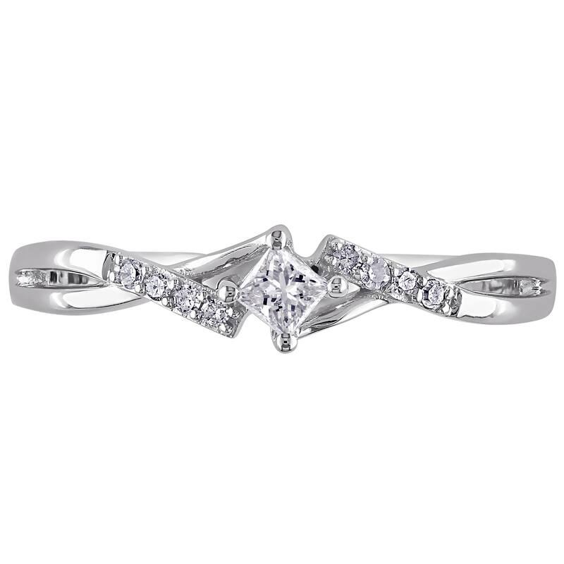 Miadora 10k White Gold 1/10ct TDW Princess-Cut Overlapping Diamond Promise Ring