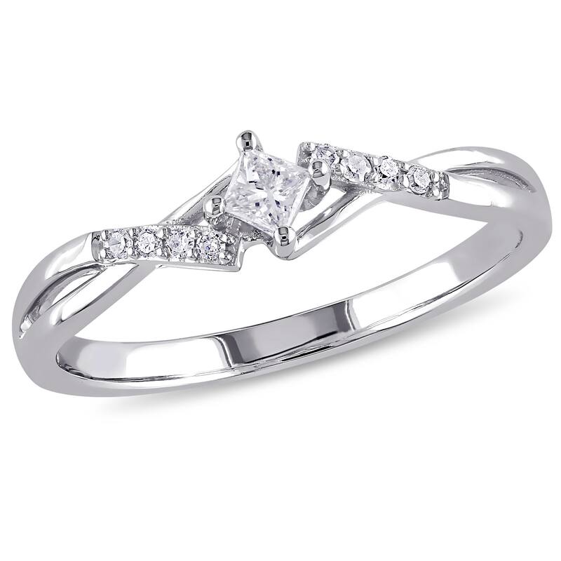 Miadora 10k White Gold 1/10ct TDW Princess-Cut Overlapping Diamond Promise Ring