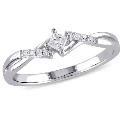 Miadora 10k White Gold 1/10ct TDW Princess-Cut Overlapping Diamond Promise Ring