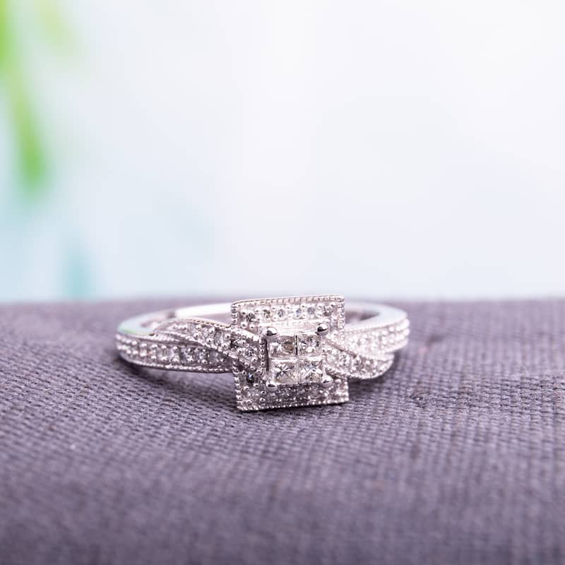 Miadora 10k White Gold 1/4ct TDW Princess-cut Diamond Ring
