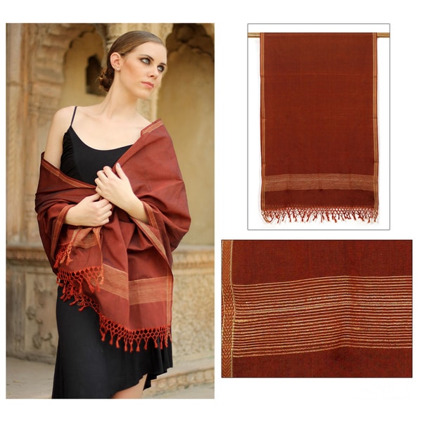 Cotton and Silk 'Indore Autumn' Shawl (India) Novica Scarves & Wraps