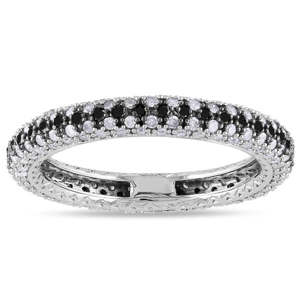 Miadora 14k White Gold 1ct TDW Black and white Pave Diamond Ring (G H, I1 I2) Miadora Diamond Rings