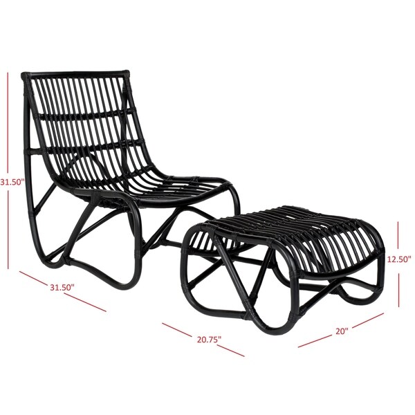 Safavieh Shenandoah Black Wicker Chair and Ottoman Set - 22" x 30.5" x 32"