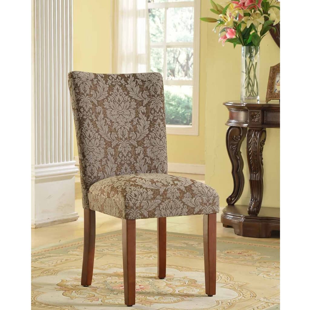 HomePop Elegant Blue and Brown Damask Parson Chairs (Set of 2) - N/A