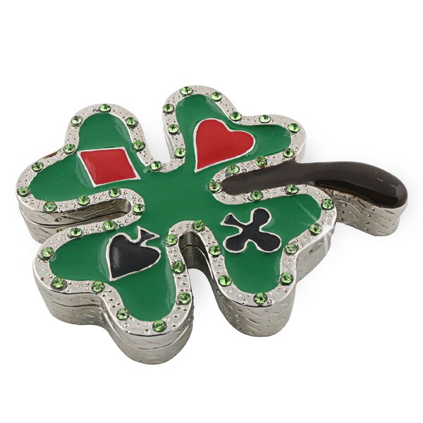 Objet d'art 'Lucky Card' Four Leaf Clover Trinket Box