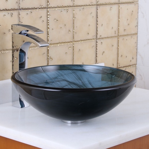 Shop Elite Tempered Glass Swirl Pattern Vessel Sink - On Sale - Free ...