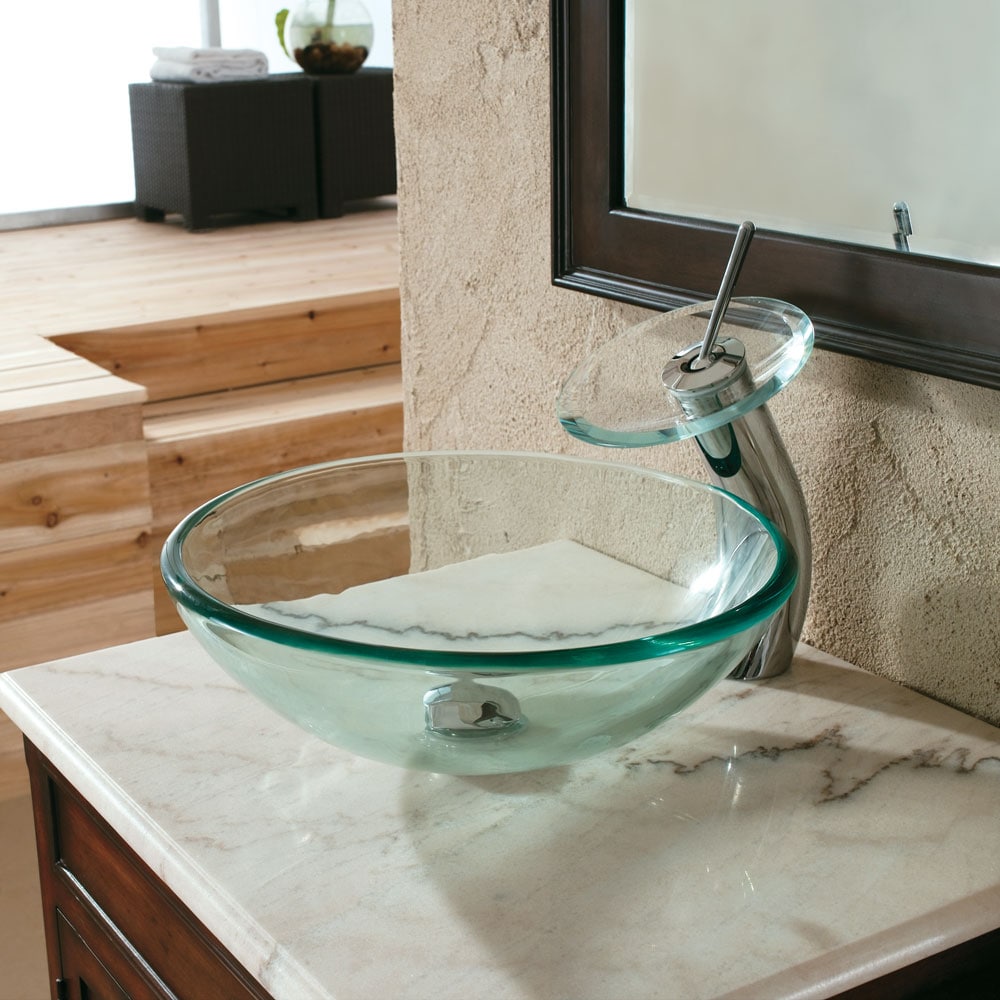 Elite GD05+P01008C Tempered Glass Circular Vessel Bathroom Sink Drain Finish: Chrome