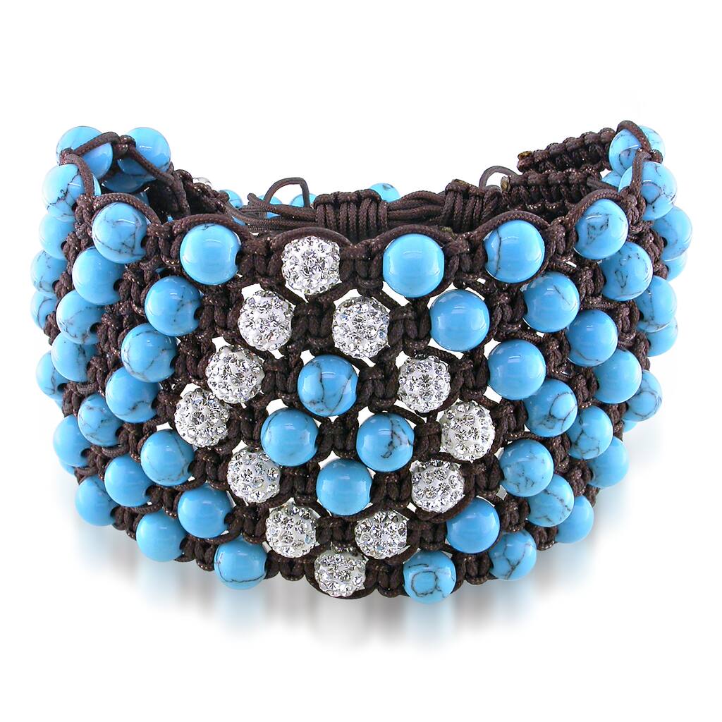 Miadora Turquoise Beads and White Cubic Zirconia Macrame Bracelet