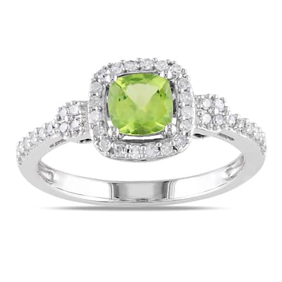 Miadora 10k White Gold Peridot and 1/5ct TDW Diamond Ring (G-H, I1-I2)