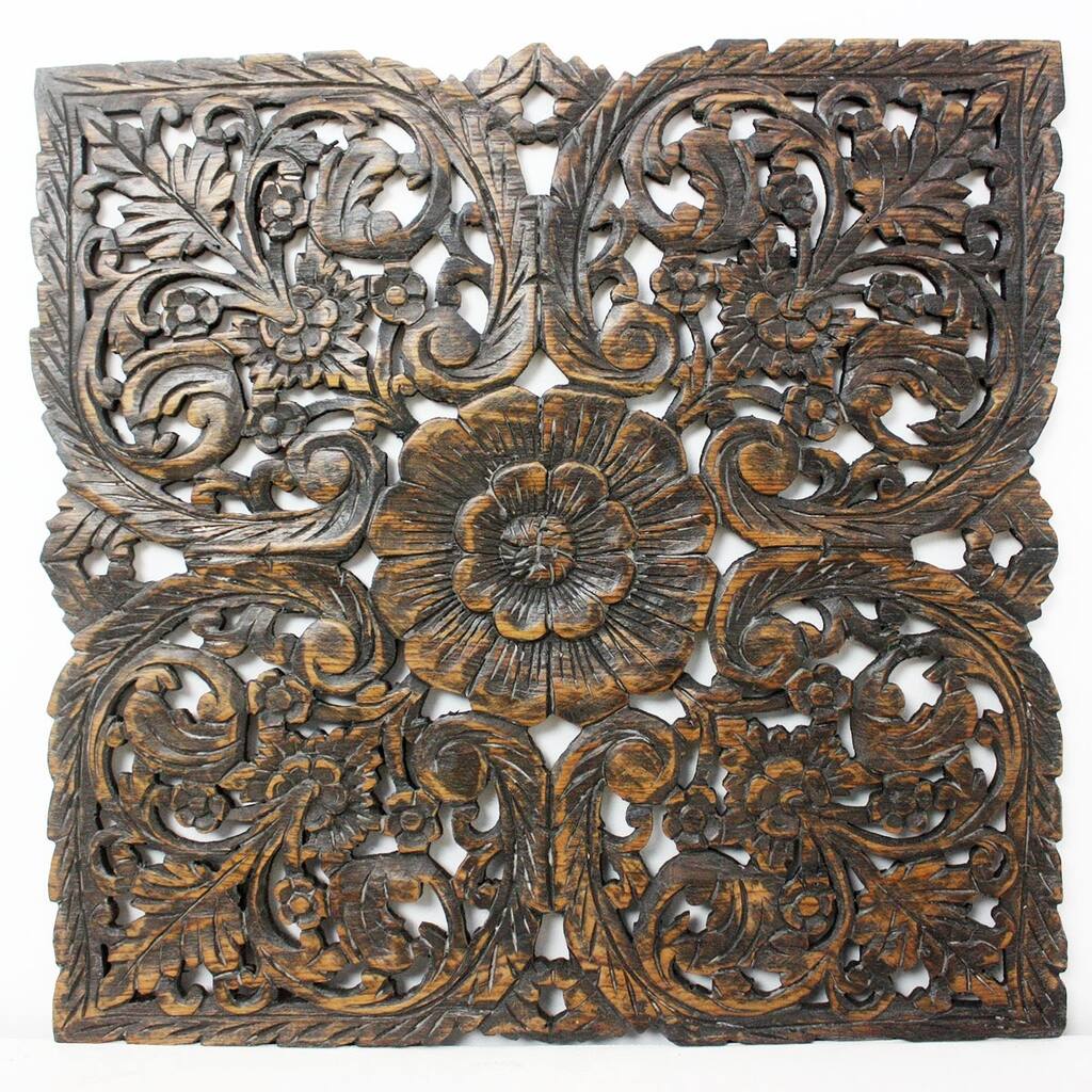 Haussmann® Teak Lotus Panel Inlay Square 60 cm H Black Stain Wax