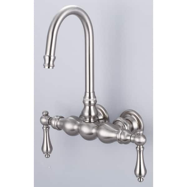 Water Creation Vintage Brushed Nickel 3 3/8-inch Center Wall Mount Tub  Faucet With Gooseneck Spout and Straight Wall Connector