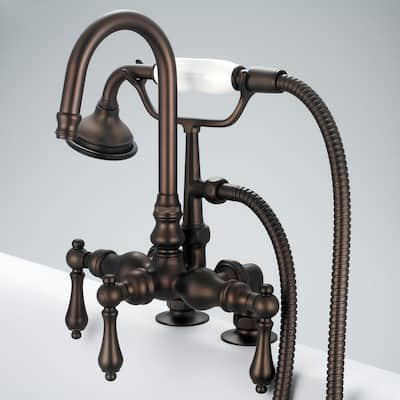 Water Creation Oil Rubbed Bronze 3 3/8-inch Center Deck Mount Tub Faucet With Gooseneck Spout, 2-inch Risers and Handheld Shower