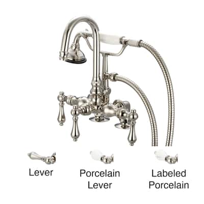 Water Creation Polished Nickel 3 3/8-inch Center Deck Mount Tub Faucet With Gooseneck Spout, 2-inch Risers and Handheld Shower